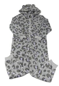 Šedá chlupatá kombinéza s leopardím vzorem a kapucí M&S