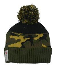 Černo-khaki-army pletená čepice s bambulí Tu