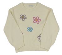 Krémový vlněný svetr s květy zn. Primark