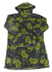 Tmavošedá chlupatá oversize mikina s ovladači a kapucí Tu