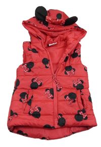 Červená šusťáková zateplená vesta s Minnie a kapucí Disney