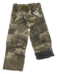 Nové - Béžovo-hnědo-tmavošedé army plátěné podšité cargo kalhoty s páskem C&A