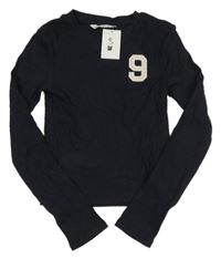 Nové - Tmavomodré žebrované crop triko s číslem H&M