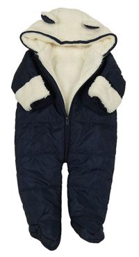 Tmavomodro-bílá šusťákovo/chlupatá zimní kombinéza s kapucí Matalan