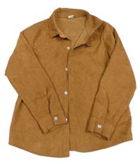 Hnědá žebrovaná košile s výšivkou Shein