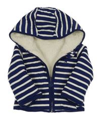 Tmavomodro-smetanová pruhovaná zateplená propínací oboustranná mikina s kapucí Joules