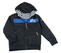 Tmavomodro-modrá šusťáková jarní oboustranná bunda s kapucí Mitch