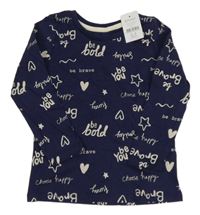 Nové - Tmavomodré triko s nápisy a srdíčky Nutmeg