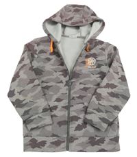 Šedá army propínací mikina s potiskem a kapucí