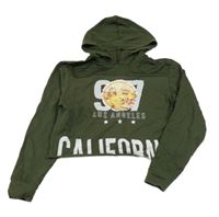 Khaki crop mikina se smajlíkem z překlápěcích flitrů a kapucí Primark