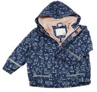 Tmavomodrá nepromokavá lehce zateplená bunda s jednorožci a kapucí Kiki&Koko