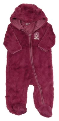 Vínová kožešinová kombinéza s ježkem a kapucí Orsolino