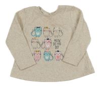 Béžová melírovaná mikina s kočkami