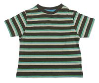 Hnědo-béžovo-zelené pruhované tričko Tu