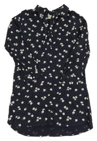 Tmavomodré puntíkaté košilové šaty s květy H&M