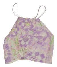 Lila-růžovo-zelenkavý batikovaný crop top Zara