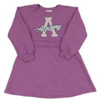 Fialové prošívané teplákové šaty s písmenem Sinsay