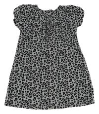 Modrošedo-černo-šedé manšestrové šaty s leopardím vzorem Topolino