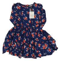 Nové - Tmavomodré květované lehké šaty Miniclub