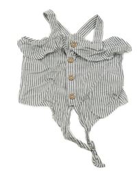 Bílo-černý pruhovaný crop top s volánem Next