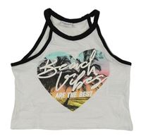 Bílý crop top s palmami a nápisem Page One Young