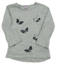 Bílo-černé pruhované triko s motýly z flitrů Dopodopo