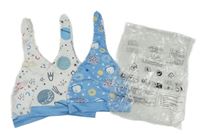 Nové - 3x čepice s vesmírem - 2x bílé + modré