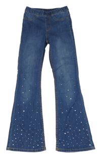 Modré flare džegíny s kamínky H&M