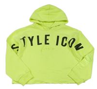 Neonově žlutá crop mikina s nápisem a kapucí River Island