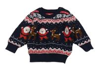 Tmavomodro-červený vzorovaný vánoční svetr Primark