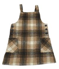 Hnědo-smetanové kostkované vlněné laclové šaty Primark