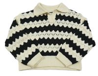 Smetanovo-černý vzorovaný perforovaný crop svetr Zara