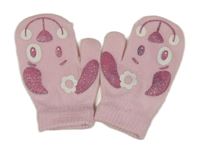 Světlerůžové pletené palcové rukavice s pejsky 