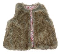 Hnědo-šedá kožešinová podšitá vesta 