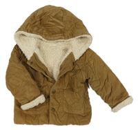 Hnědá zateplená manšestrová bunda s kapucí Next