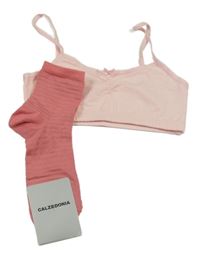 2 set - světlerůžová lambáda + růžové pruhované ponožky 