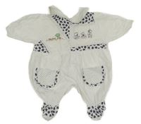 Bílo-tmavomodrý overal s medvědy a límečkem 