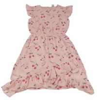 Světlerůžové šifonové šaty s třešněmi Y.F.K.