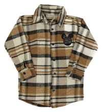 Hnědo-smetanovo-černá kostkovaná úpletová košile s Mickeym 