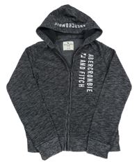 Tmavošedá melírovaná propínací mikina s logem a kapucí Abercrombie&Fitch