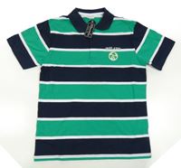 Nové - zeleno-tmavomodré pruhované polo tričko 