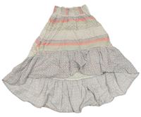 Bílo-šedo-zeleno-růžová vzorovaná sukně H&M