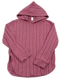 Růžová žebrovaná úpletová mikina s kapucí  