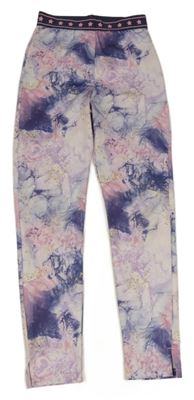 Lila-růžovo-zlaté vzorované sportovní legíny Primark