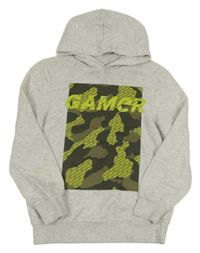 Světlešedá melírovaná mikina s potiskem a kapucí C&A