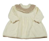 Smetanovo-béžové úpletové šaty se vzorovaným límečkem 