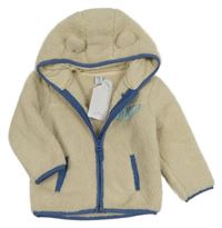 Nové - Smetanovo-modrá huňatá bunda s kapucí Topomini