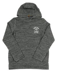 Šedá melírovaná žebrovaná pletená mikina s tygrem a kapucí 