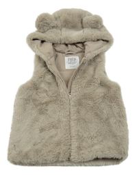 Béžová kožešinová podšitá vesta s kapucí F&F