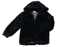 Černá kožešinová podšitá bunda s kapucí 